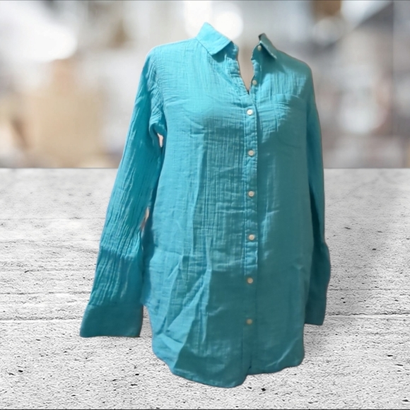 NWT St John's Bay long sleeve button down top size M - Picture 2 of 15